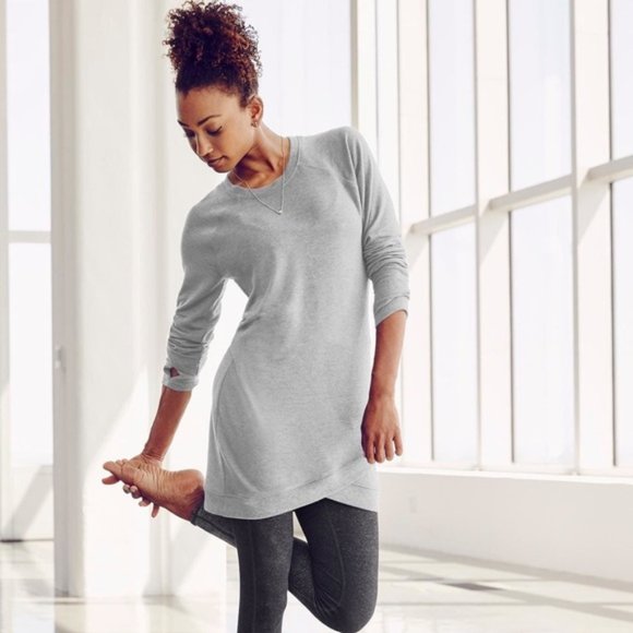 Athleta Dresses & Skirts - Athleta Criss Cross Dress Size Small Heather Gray Long Sleeve Sweatshirt Soft